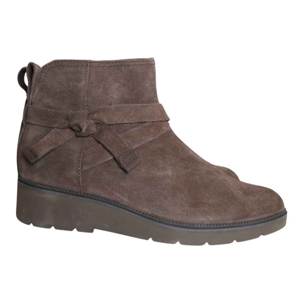Brown Suede Low Wedge Ankle Boots Water Repellent Wrap Tie Zip TOMS Marlow 9.5 M